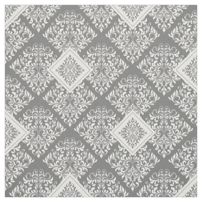 tela de Damasco gris blanco barroco ornamental (Retal)