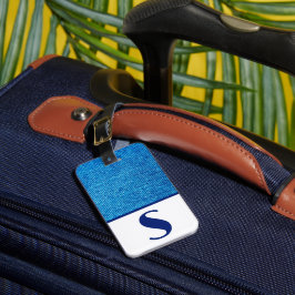 Tela de Denim Azul, etiqueta de equipaje de bloque