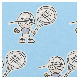 Tela de dibujos animados de niño tenista azul para