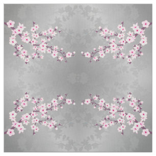 Tela de estampado de flores de cerezo gris rosado