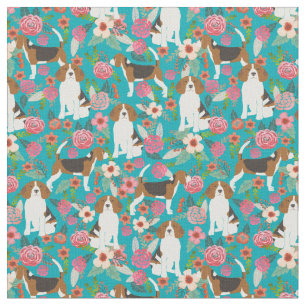 Tela de flores beagles - Turquesa