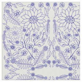 Tela de flores garabato azul