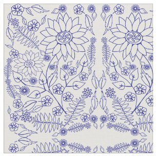 Tela de flores garabato azul
