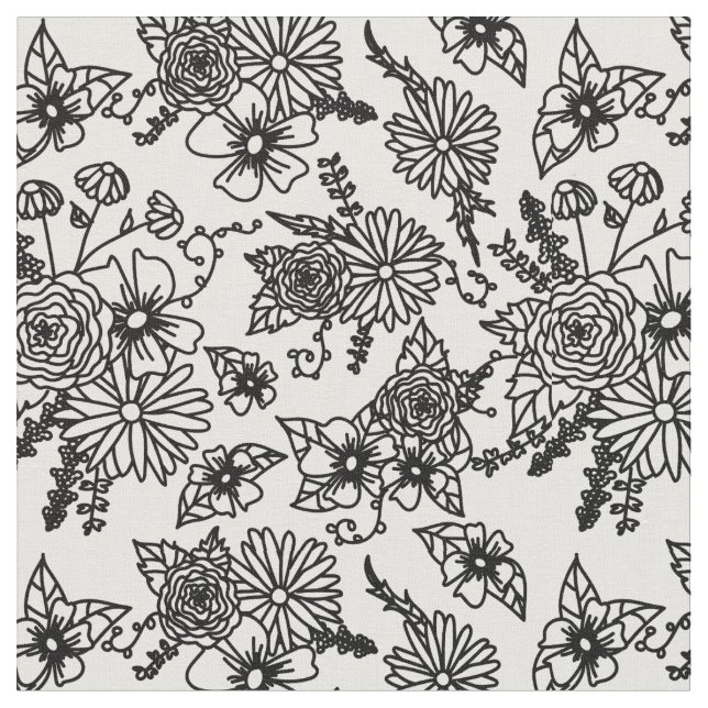 Tela de flores silvestres en blanco y negro (De cerca)