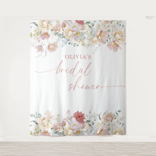 Tela de fondo de boda boho moderno con flores  (Anverso)