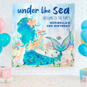 Tela de fondo de cumpleaños de sirena mar océano