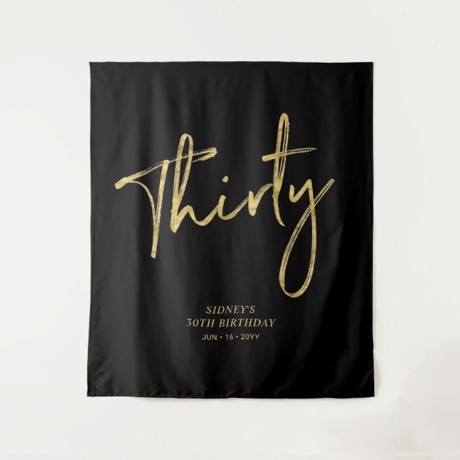 Tela de fondo de fiesta de cumpleaños 30 dorado y  (Anverso)