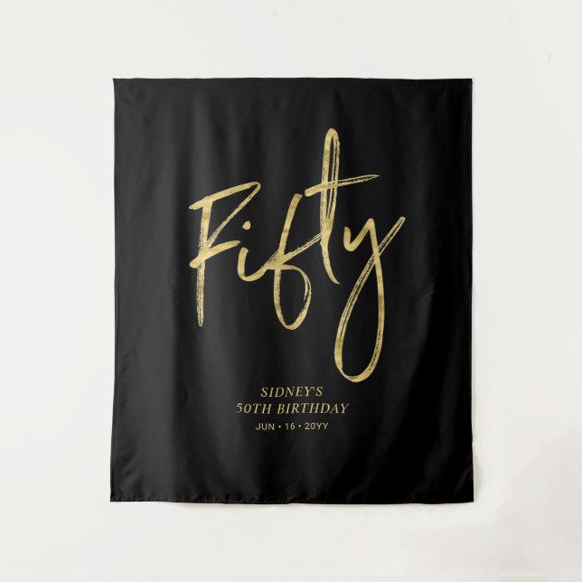 Tela de fondo de fiesta de cumpleaños 50 Gold & Bl (Anverso)