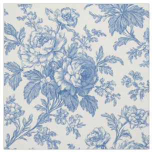 Tela de Jouy floral azul y crema