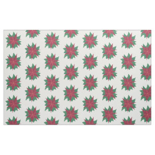 Tela de los Navidades de la Poinsettias Verde Roja