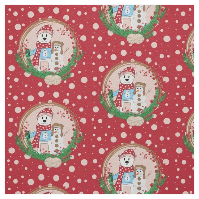 Tela de Navidades de oso polar y snowman (Retal)