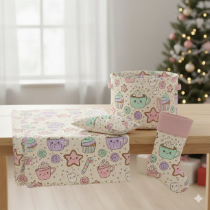 Tela de Pastel Kawaii de Golosinas de Navidad y Ca