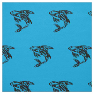 Tela de patrón azul de ballena orca