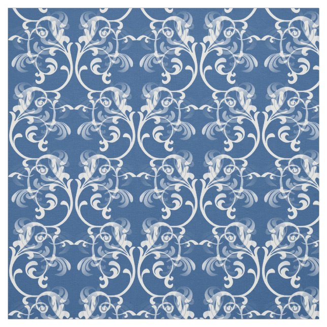 Tela de patrón de Damasco parisino azul blanco (Retal)