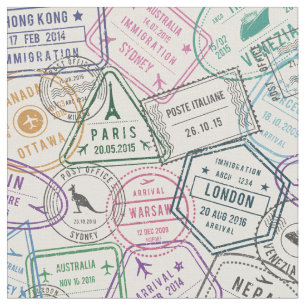 Tela de patrón de sellos de viaje