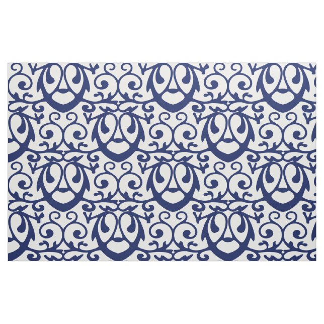 Tela de patrón elegante azul y blanco de la Marina ("Cuarto gordo" (fat quarter))