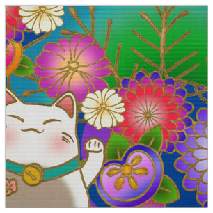 Tela de patrón japonesa con gato afortunado