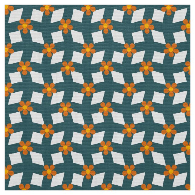 Tela de popelina con estampado floral en naranja y (Retal)