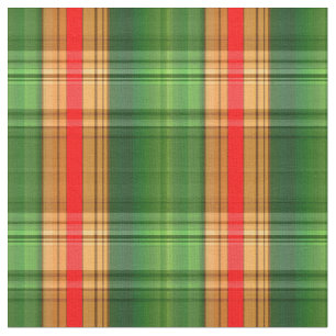 Tela de seda verde, roja y dorada festiva (Tartán)