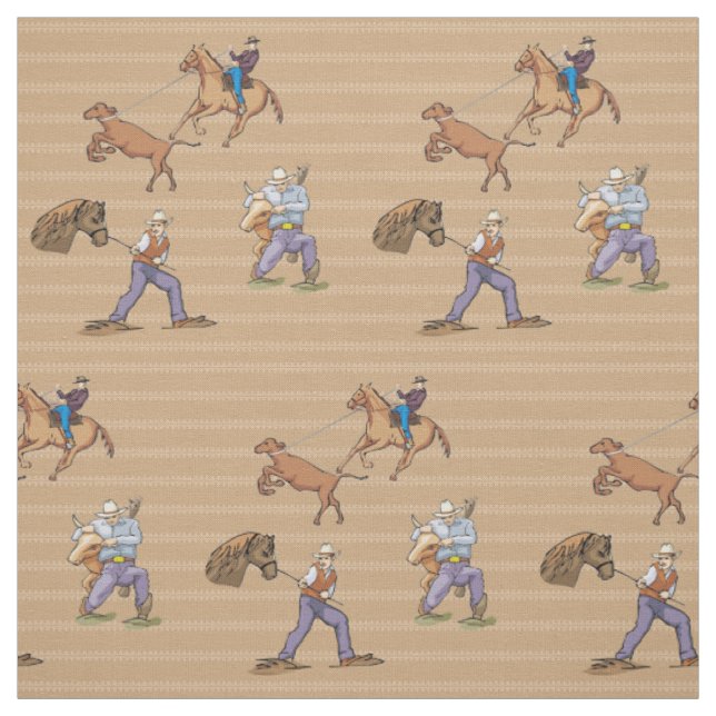 Tela de Vaqueros del Oeste Rodeando Toros (Retal)