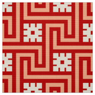 Tela Deco Greek Key, Coral Naranja y Beige