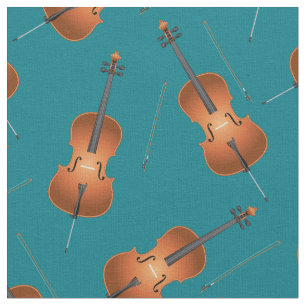 Tela Decoración musical de Cello Music Verde azulada