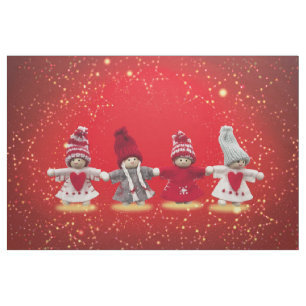 Tela Decoraciones navideñas con fondo rojo