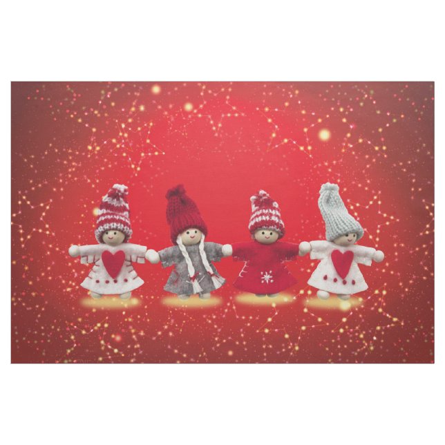 Tela Decoraciones navideñas con fondo rojo (Yarda)