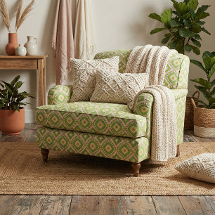 Tela Decorativo Beige verde y patrón geométrico amarill