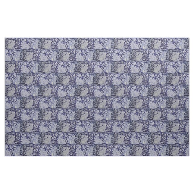 Tela Dedham Blue & White Rabbit Ceramic Tile Fabric Art ("Cuarto gordo" (fat quarter))