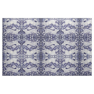 Tela Dedham Blue & White Rabbit Tile Designer Fabric