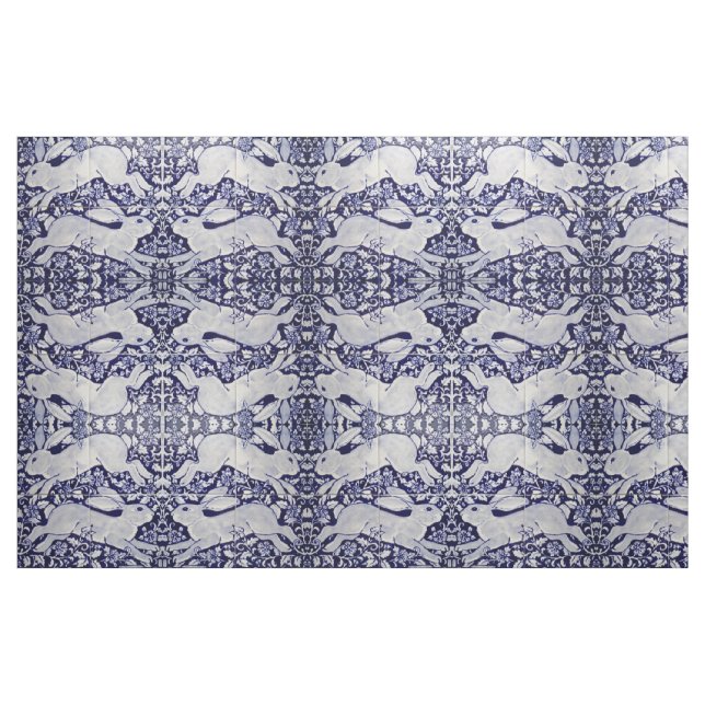 Tela Dedham Blue & White Rabbit Tile Designer Fabric ("Cuarto gordo" (fat quarter))