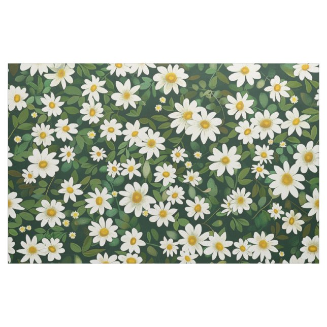Tela Deep Green Small White Daisies Floral Pattern (Yarda)