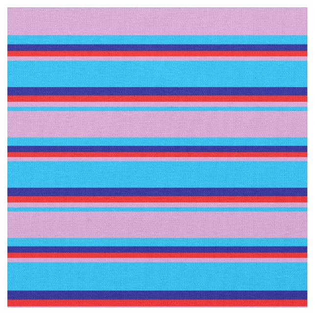 Tela Deep Sky Blue, Plum, Red y Dark Blue Stripes (De cerca)