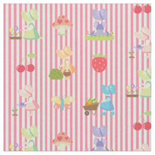 Tela Demanda de Sunbonnet en raya rosa/blanca pastel