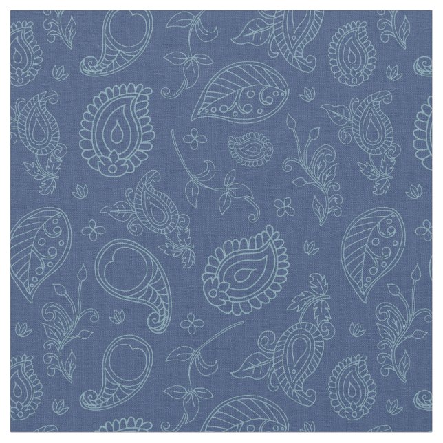 Tela Denim Blue Indian Boho Paisley Print (De cerca)