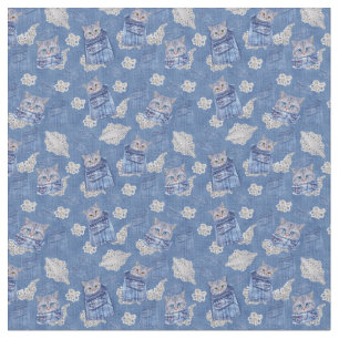 Tela Denim Jeans con gatitos y repitiendo encaje