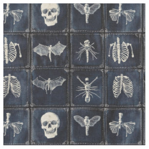Tela Denim Quilt con calaveras e insectos