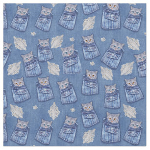 Tela Denim textured Kitten Fun Seamless Repeats