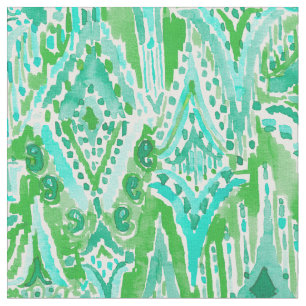 Tela DESCENSOS de la acuarela verde tribal de Boho Ikat
