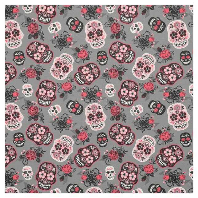 Tela Día de las Calaveras Muertas Rosa y Gris (Retal)