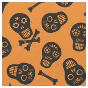 Tela Día de los Muertos Patrón de Calaveras de Papel Ne