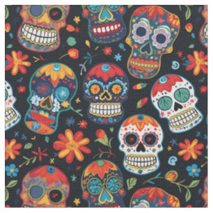 Tela Día de los muertos sin foco en el patrón de cráneo
