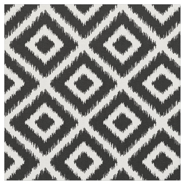 Tela Diamantes de ikat negros y blancos (De cerca)