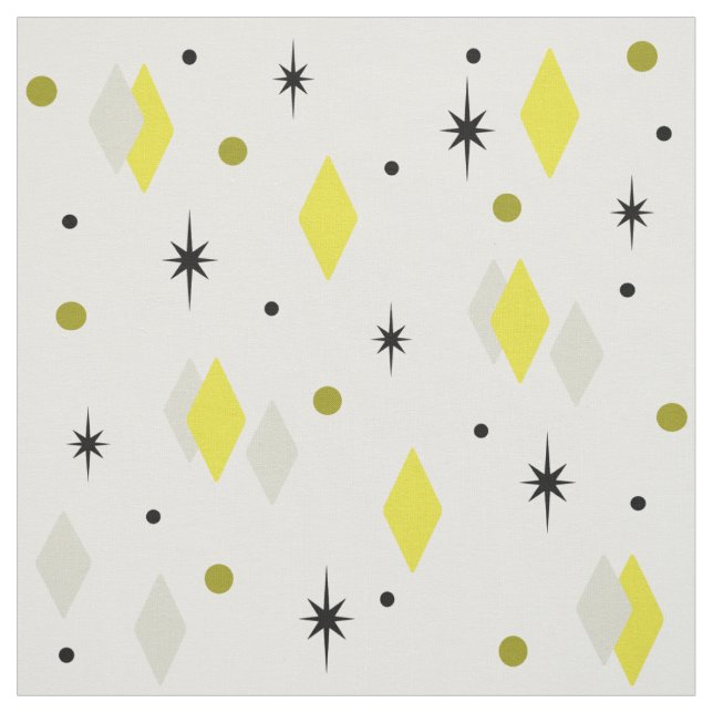 Tela Diamantes de la edad espacial Blanco gris amarillo (Retal)
