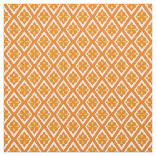 Tela Diamantes medievales - naranja de mandarina y blan