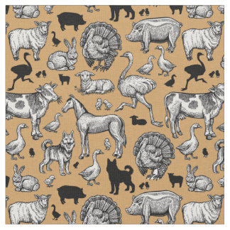 Tela Dibujo de animales de granja de cosecha de vintage