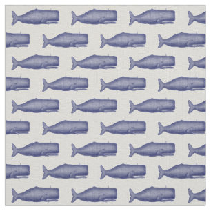 Tela Dibujo de ballenas del siglo XIX en azul