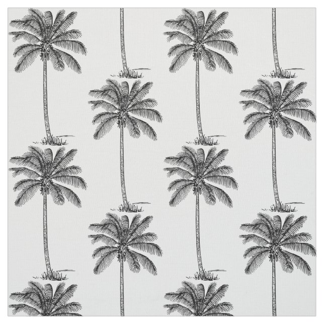 Tela Dibujo de estilo de línea de palmeras de coco (Retal)