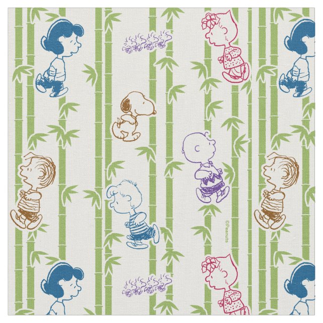 Tela Dibujo de la pandilla de Peanuts en bambú (De cerca)